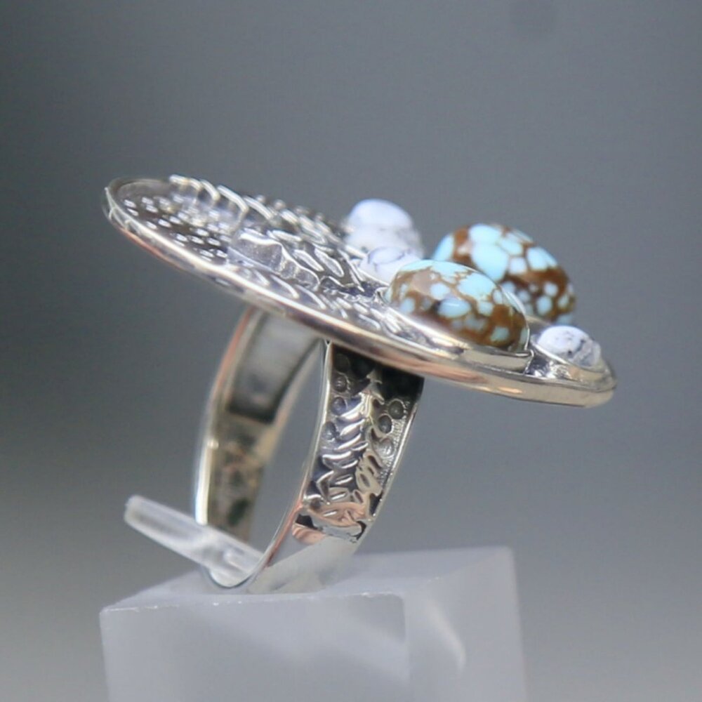 Winter Howl Ring ✦ White Buffalo & Blue Moon Turquoise 3.40ctw ✦ 925 Silver Sz 6 - Picture 8 of 10